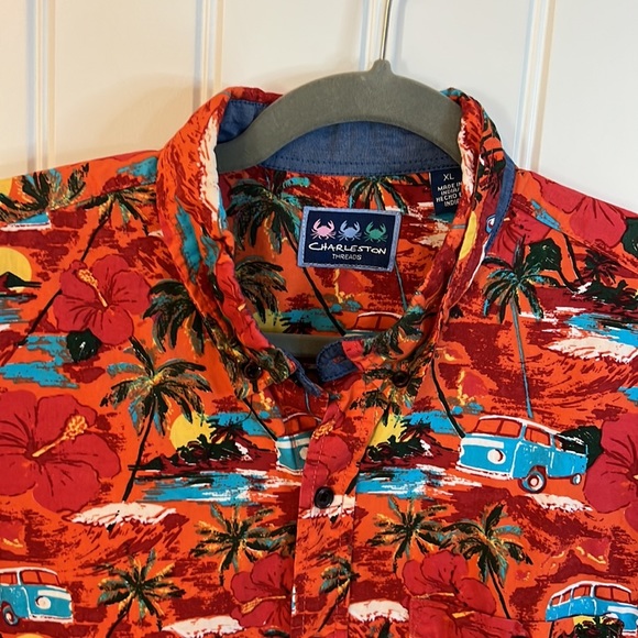 Charleston Threads men’s retro Hawaiian shirt size XL orange blue summer - Picture 5 of 10